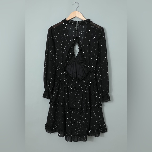 Glitter Stars V-Neck Backless Long Sleeve Ruffle Mini Dress - Witch’s Costume - Picture 5 of 16
